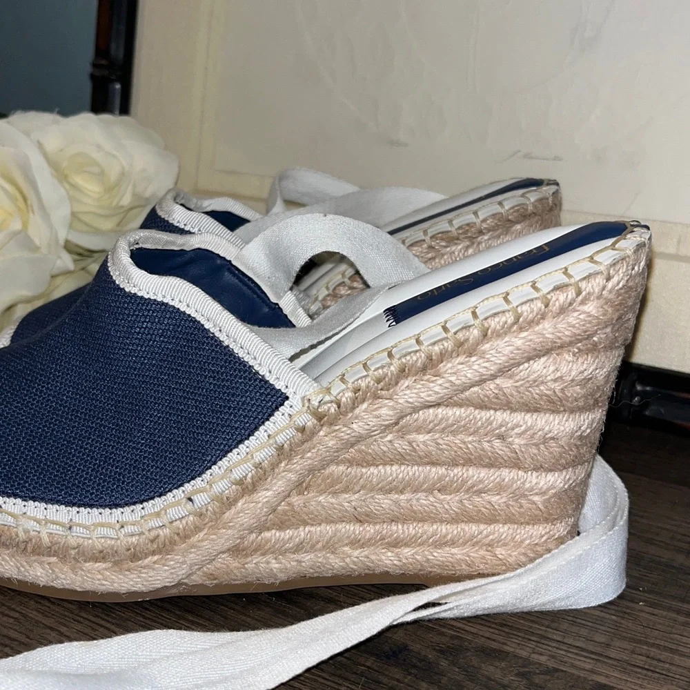 Franco Sarto Women's Sierra Lace Up Espadrille Wedges Navy Sandal NWOT sz 7.5